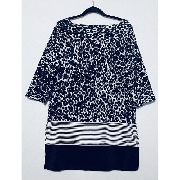 Zara Tunic Top Womens Large Black White Floral 3/4 Sleeves Side Slits Boho - Picture 4 of 5